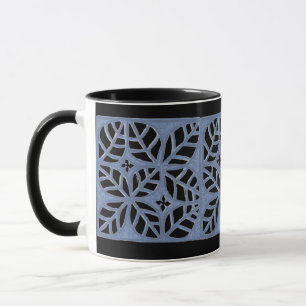 Bleu et noir feuille motif mug