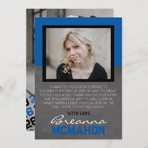 Bleu et noir Graduation 2 Carte de remerciements p