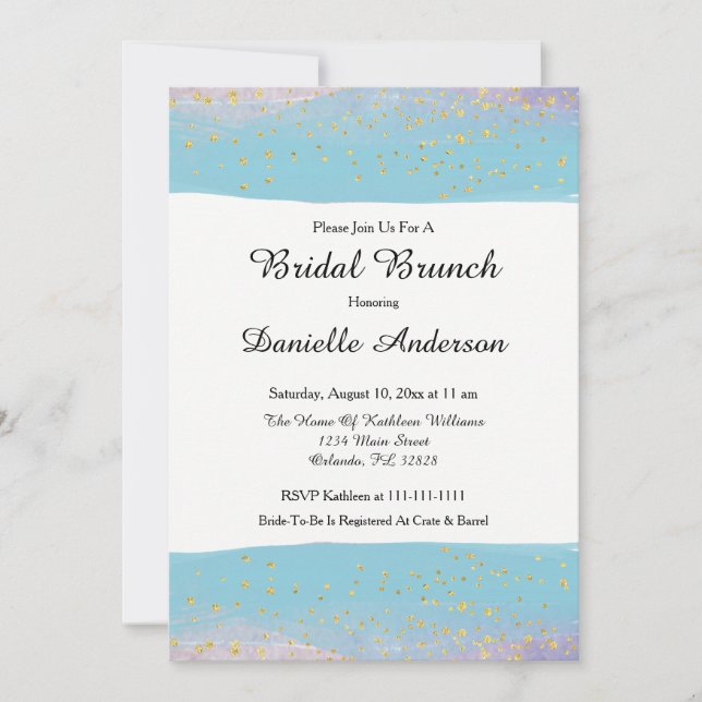 Bleu et or Aquarelle nuptiale douche Invitation (Devant)