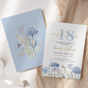 Bleu et or Botanique 18ème anniversaire Invitation