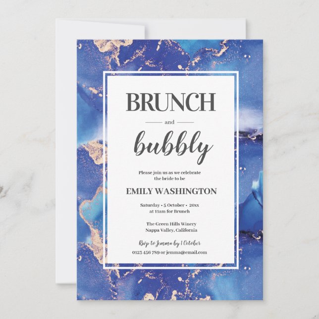 Bleu et or Brunch & Bubbly Invitation (Devant)