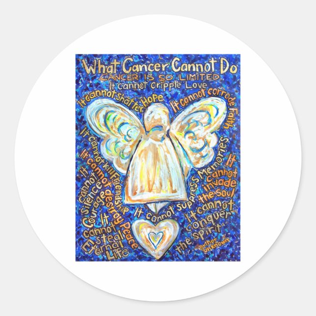 Bleu et or Cancer Ange Sticker rond (Devant)