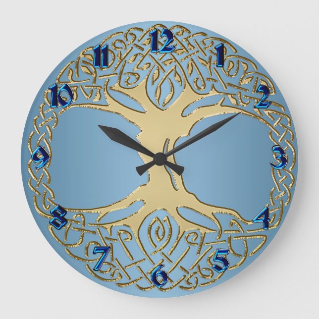 Bleu et or Celtique noeud Arbre de vie Horloge (Recto)