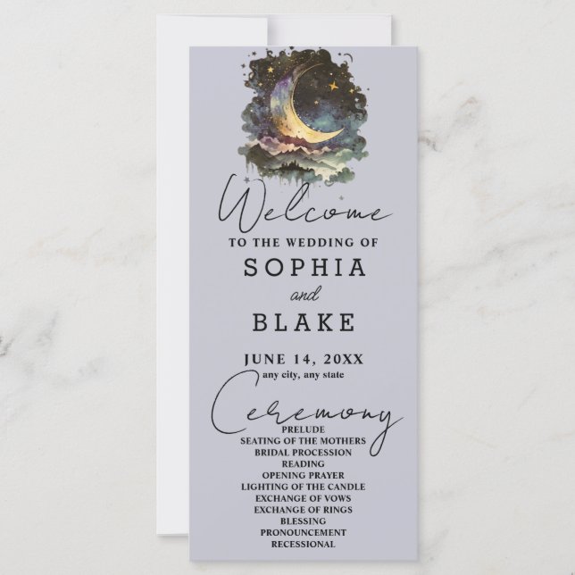 Bleu et or Croissant Lune étoiles Nuages Mariage (Devant)