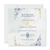 Bleu et or Elegant Mariage Invitation