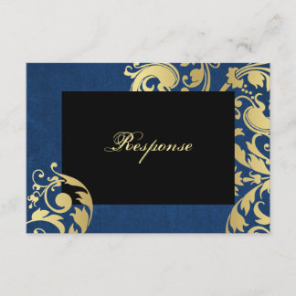 Bleu et or Shimmer Floral Mariage Réponse RSVP