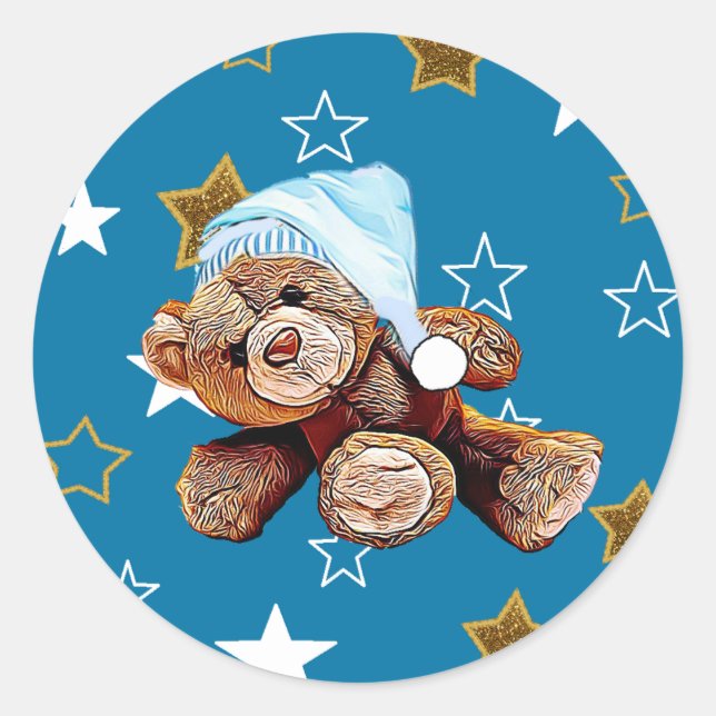 Bleu et or Stars Sticker Baby shower Ours Teddy (Devant)