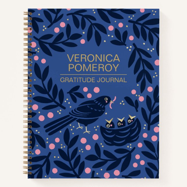 Bleu et rose Illustrated Bird Gratitude Journal (Devant)