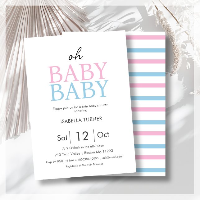 Bleu et rose | Invitation Baby shower jumeau (Créateur téléchargé)