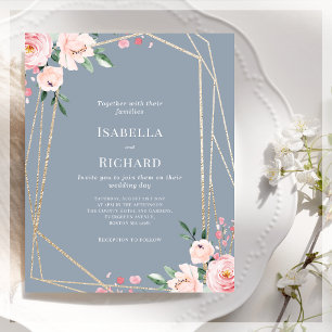 Bleu et rose pâle Faire-part de mariage floral