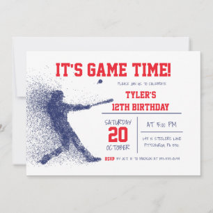 Bleu et Rouge Baseball Invitation Anniversaire