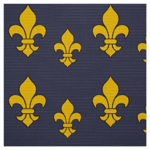 Bleu et tissu profonds de Gold Fleur de Lis