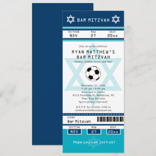 Bleu et Turquoise Bar Mitzvah Football Invitation