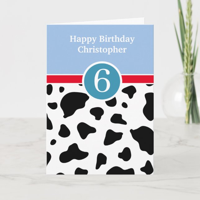 Bleu et vache Imprimer 6e carte d'anniversaire (Devant)