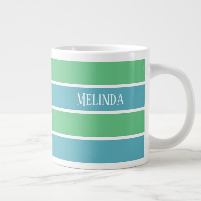 Bleu et Vert rayures Jumbo Mug (Droite)