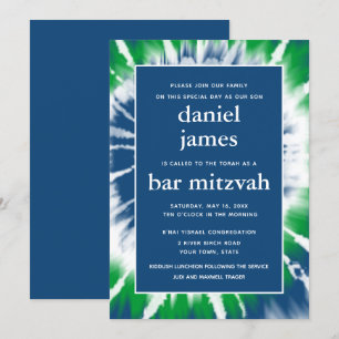 Bleu et vert Teinture Bar Mitzvah Invitation