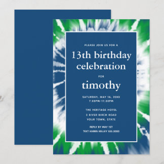 Bleu et vert Tie Dye Invitation Anniversaire