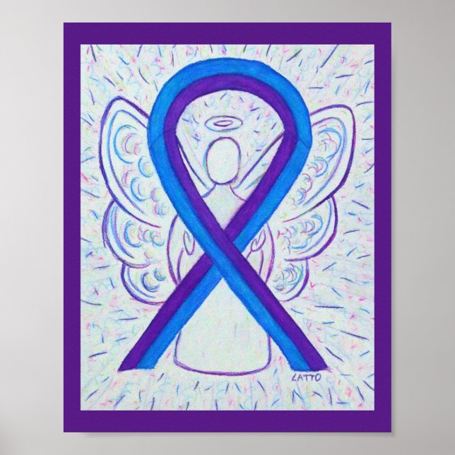 Bleu et violet sensibilisation Ruban Angel Poster (Devant)