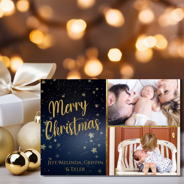 Bleu étoile Nuit Joyeux Carte photo de Noël (Créateur téléchargé)