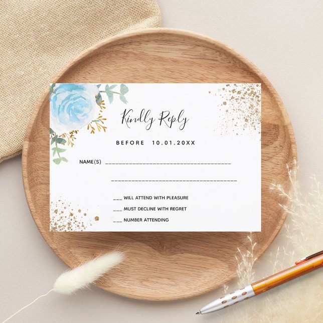 Bleu eucalyptus baptême floral carte RSVP (Créateur téléchargé)
