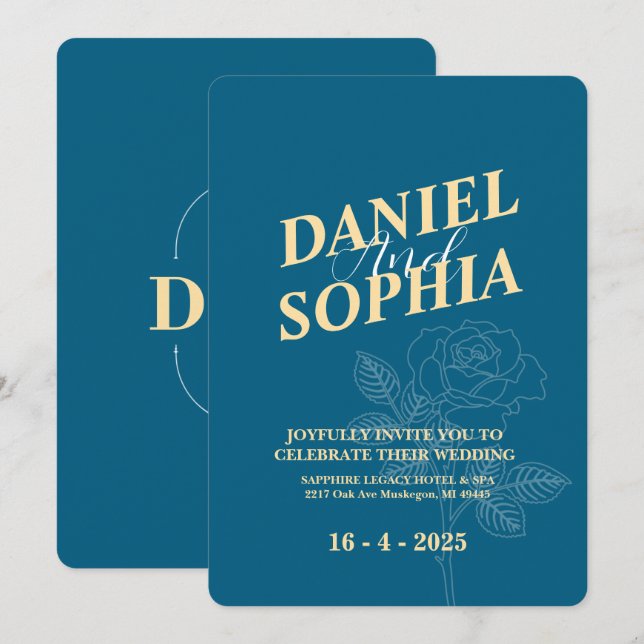 Bleu faire-part de mariage classique (Devant / Derrière)