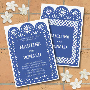 Bleu faire-part de mariage de picado papillon mexi