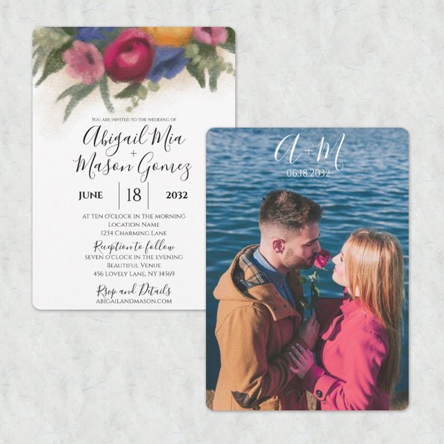 Bleu faire-part de mariage et rose foncé (Créateur téléchargé)