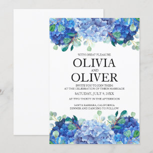 bleu faire-part de mariage hydrangea eucalyptus ve