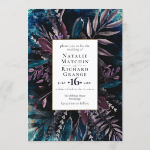 Bleu Faire-part de mariage sombre et humide