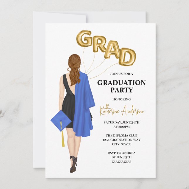 Bleu Femme Graduation Party Invitation (Devant)