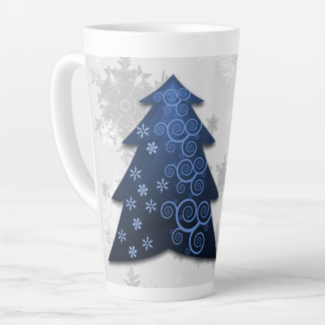 Bleu Festif Arbre de Noël Latte Mug (Angle gauche)