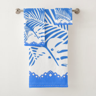 Bleu Feuille tropical avec dossier blanc Fancy Tri