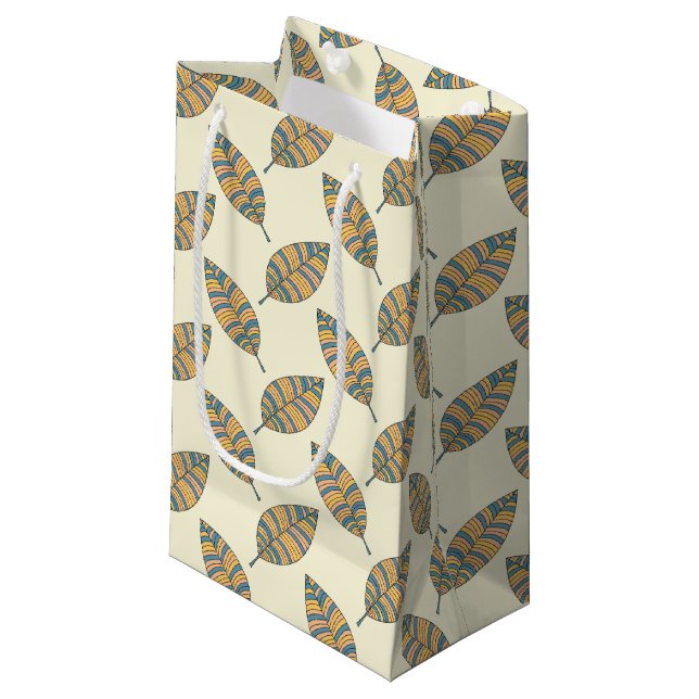 Bleu Feuilles d'automne Sac cadeau Motif (Devant Angle)
