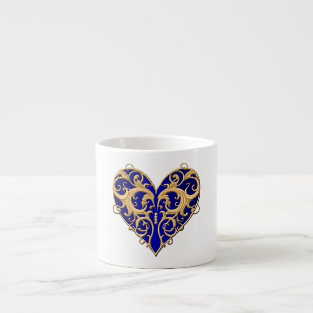 Bleu Filigree Coeur Mug (Devant)