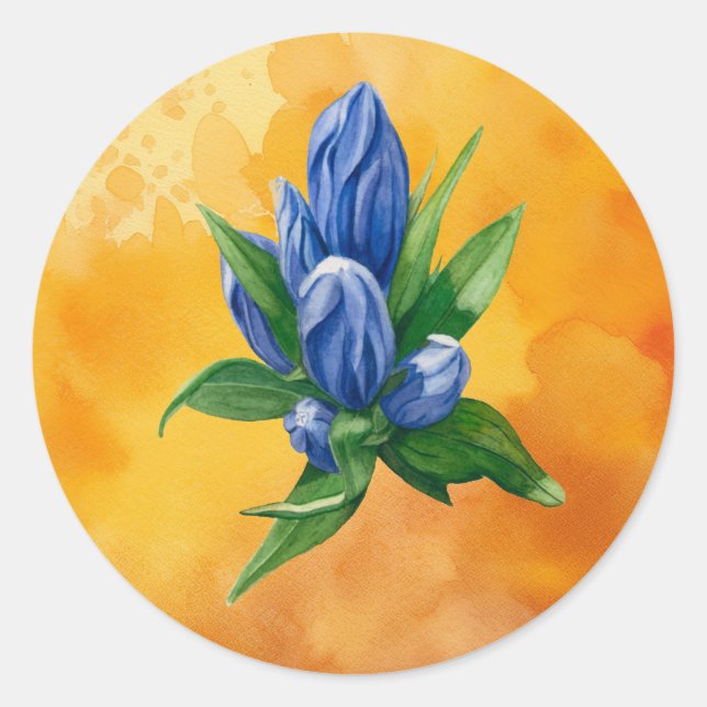 Bleu Fleur - Aquarelle Sticker en cercle floral (Devant)