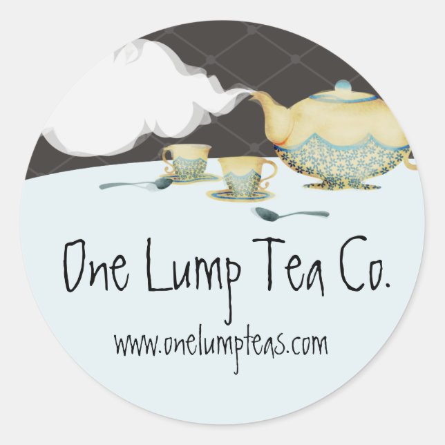 Bleu fleur théière et teups étiquette cadeau autoc (Devant)