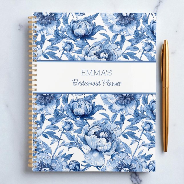 Bleu Floral Bridesmaid Nom personnalisé Flower (Blue Floral Bridesmaid Personalized Name Flower Planner)