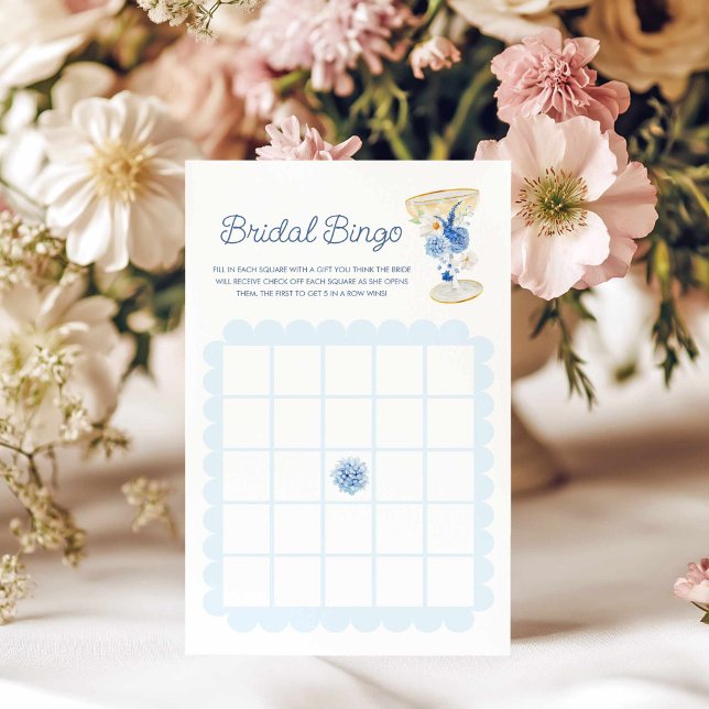 Bleu Floral Bubbly Bride Jeu de Bingo (Blue Floral Bridal Bingo Game)