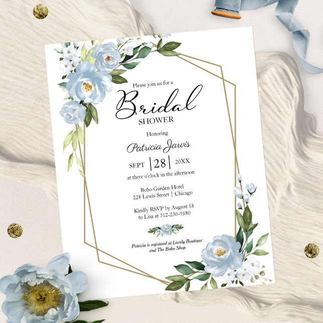 Bleu Floral Budget Douche nuptiale Invitation (Créateur téléchargé)