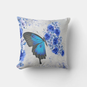 Bleu Floral Carré Coussin