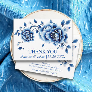 Bleu floral Chinoiserie pivoines mariage Merci