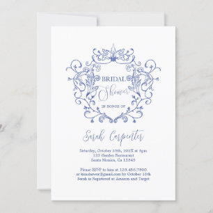 Bleu Floral Crest Invitation à la douche nuptiale