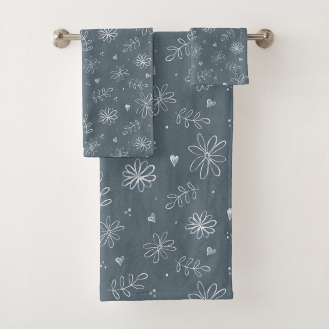 Bleu Floral Farmhouse Cottage Design Serviette (En situation)