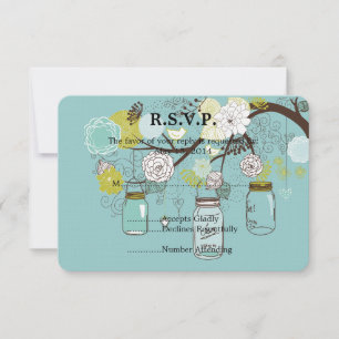 Bleu Floral Mason jarres Mariage RSVP