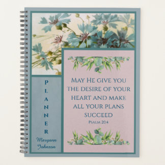 Bleu Floral Planificateur chrétien avec Verse bibl