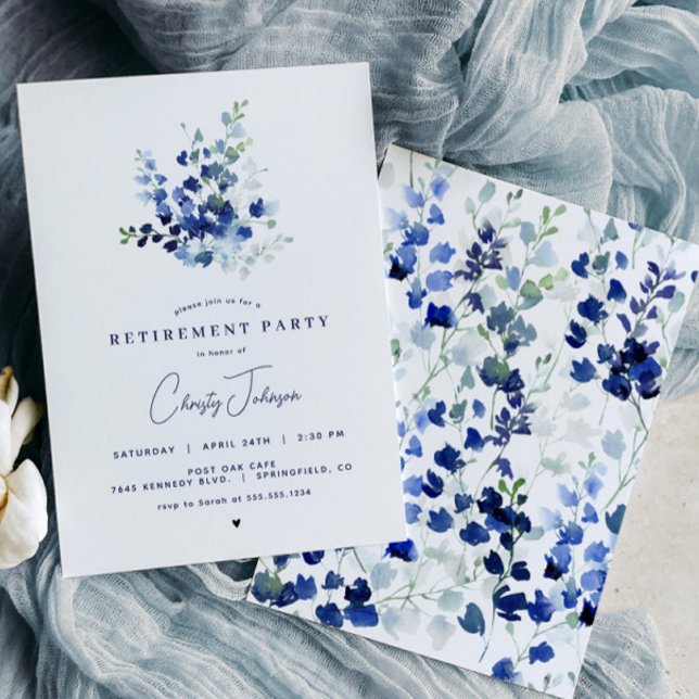Bleu Floral Retraite Party Invitation (Créateur téléchargé)