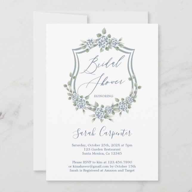 Bleu Floral Romantique Douche nuptiale Invitation (Devant)