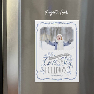 Bleu Floral Whimsy Carte photo de vacances magnéti