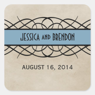 Bleu Flourish Bordure Stickers Mariage