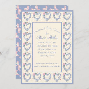 Bleu Flower Hearts and Bows Baby shower Invitation
